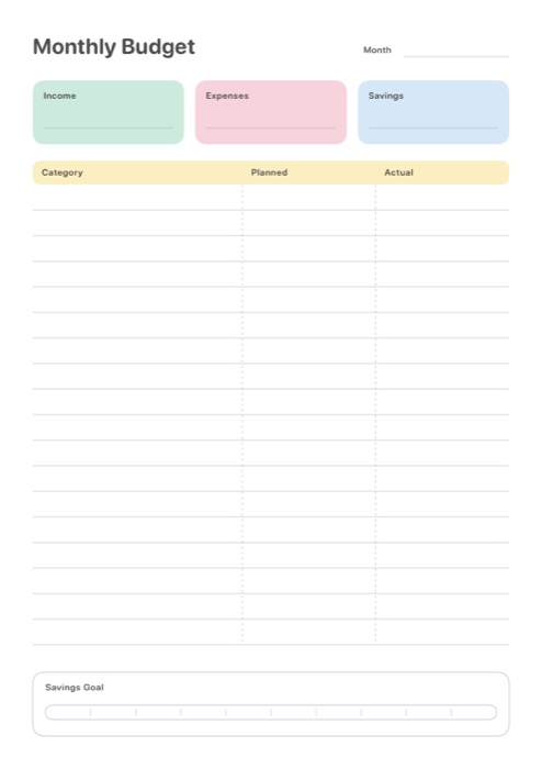 Monthly Budget template