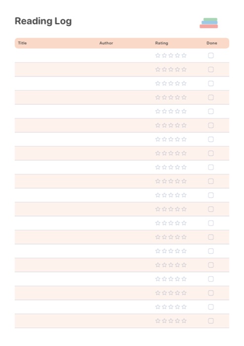 Reading Log template