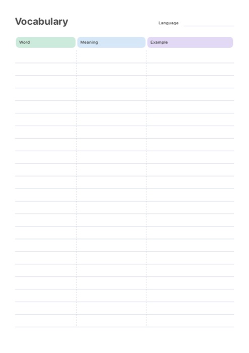 Vocabulary template