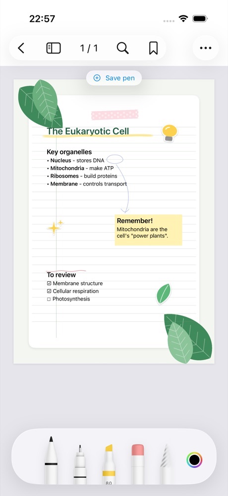 A biology notebook page on iPhone